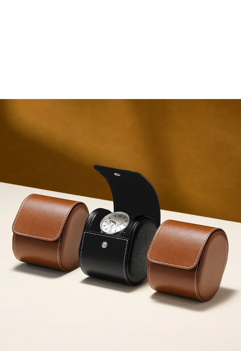 Oirlv Faux Leather Watch Box Premium Watch Storage Case & Watch Holder – Portable Watch Case for Travel/Daily Use Black & Brown