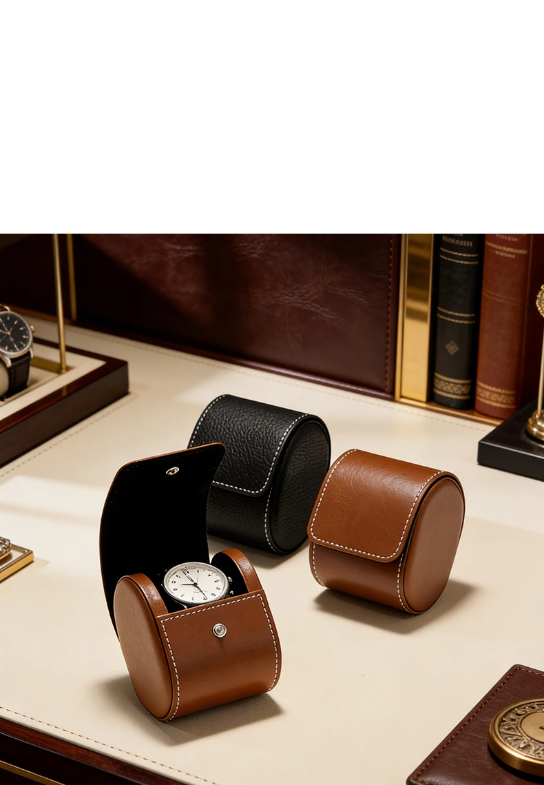 Oirlv Faux Leather Watch Box Premium Watch Storage Case & Watch Holder – Portable Watch Case for Travel/Daily Use Black & Brown