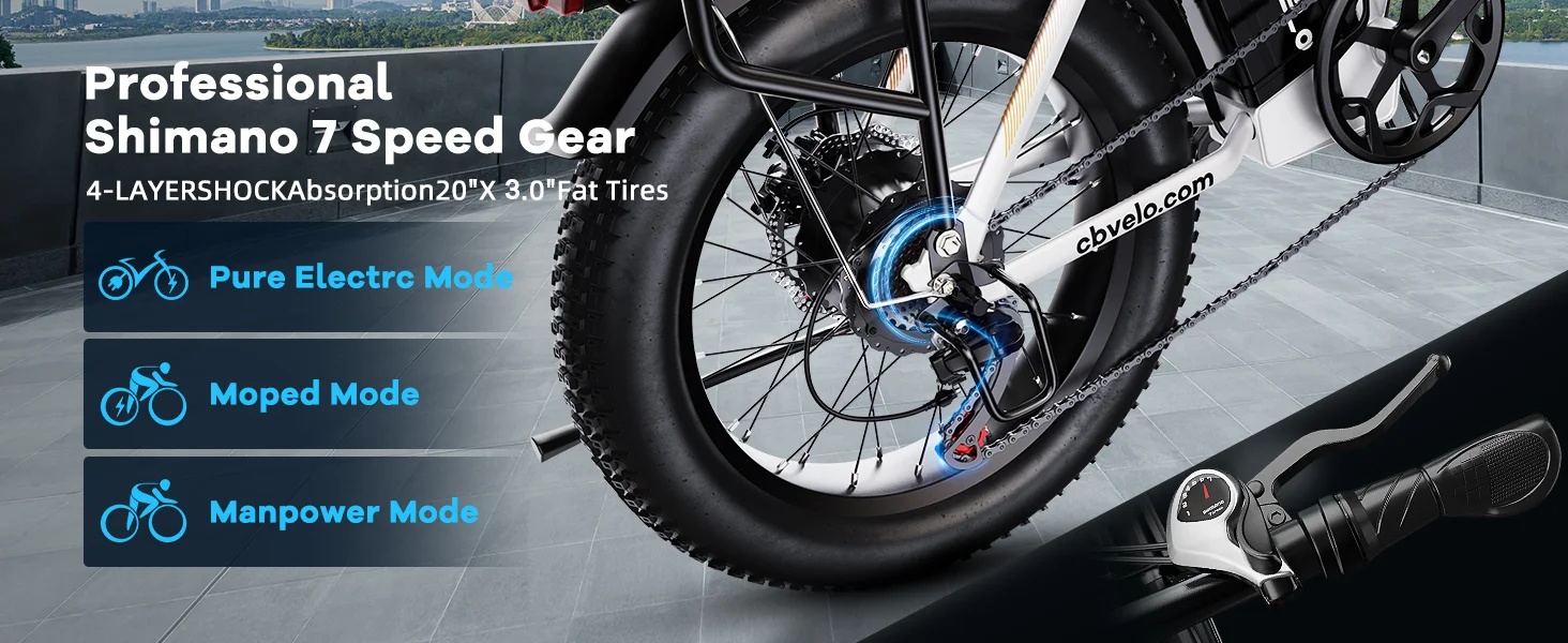 Cybervelo 1000W Peak High-speed Brushless Folding 20 Inch Fat Tire Electric Bike for Adults 48V 20.8Ah/50Ah Removable Battery 80 Miles Range Commuter E-Bicycle EK4