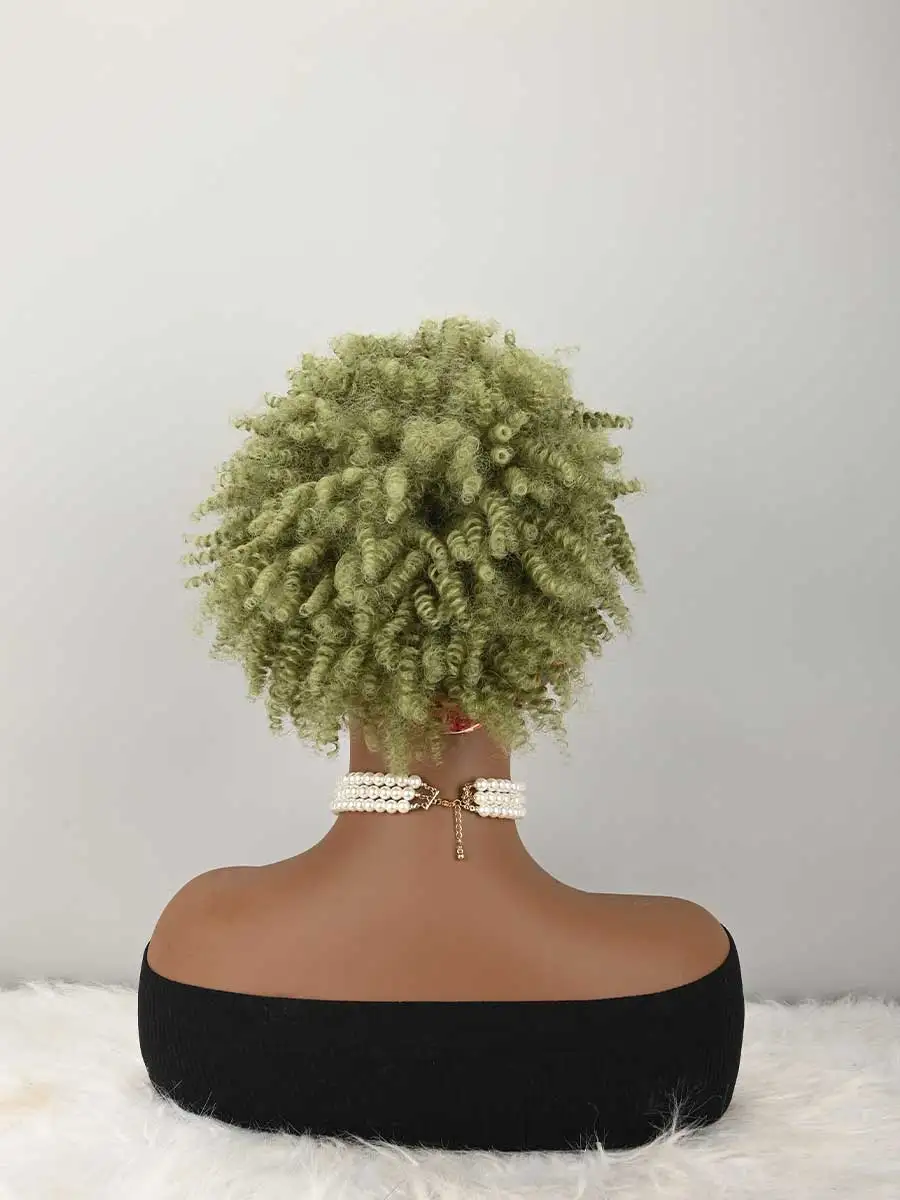 Headband Wig Curly Headband Wig With Bangs For Women Synthetic Afro Curly Hair Wig With Headband Attached Short Kinky Curly Afro High Puff With Bangs Stripes Short Red Curly Wigs with Bangs for Women, Natural Wavy Synthetic Wig, Fluffy Pixie Cut
