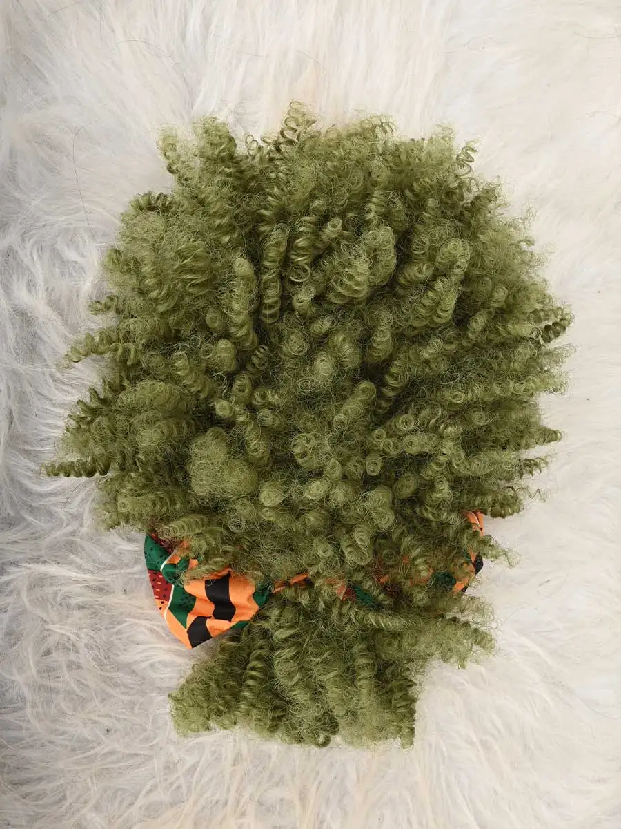 Headband Wig Curly Headband Wig With Bangs For Women Synthetic Afro Curly Hair Wig With Headband Attached Short Kinky Curly Afro High Puff With Bangs Stripes Short Red Curly Wigs with Bangs for Women, Natural Wavy Synthetic Wig, Fluffy Pixie Cut