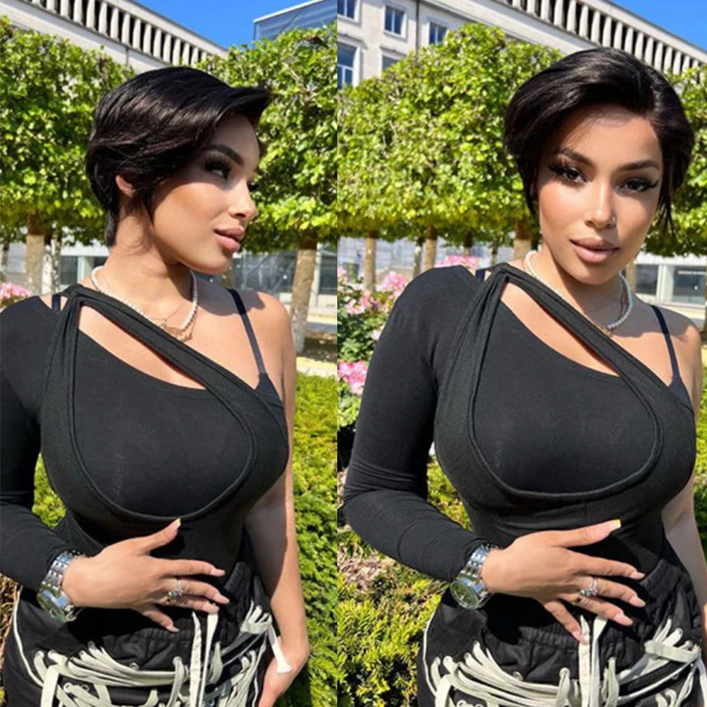 Short Pixie Cut Lace Front Wigs Human Hair 13X4 Straight Lace Human Hair Wigs For Black Women Wear And Go Glueless Wigs 180%