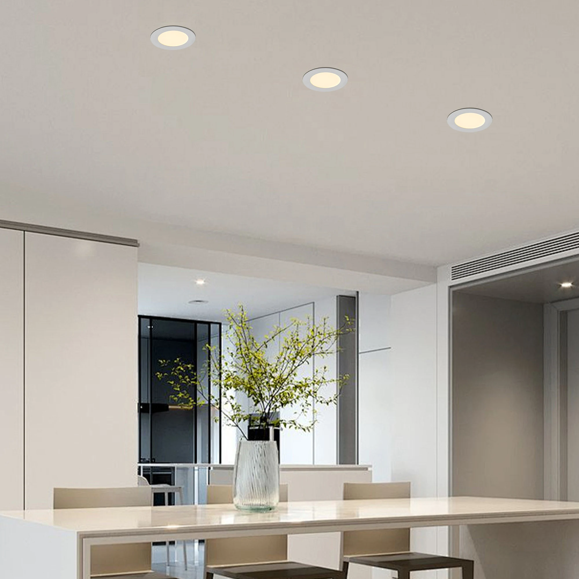 12-Piece Set of Shell-Less Led Ceiling Lights, Dimmable Recessed Downlights with Junction Box, 3000K-5000K Adjustable Color Temperature White Light