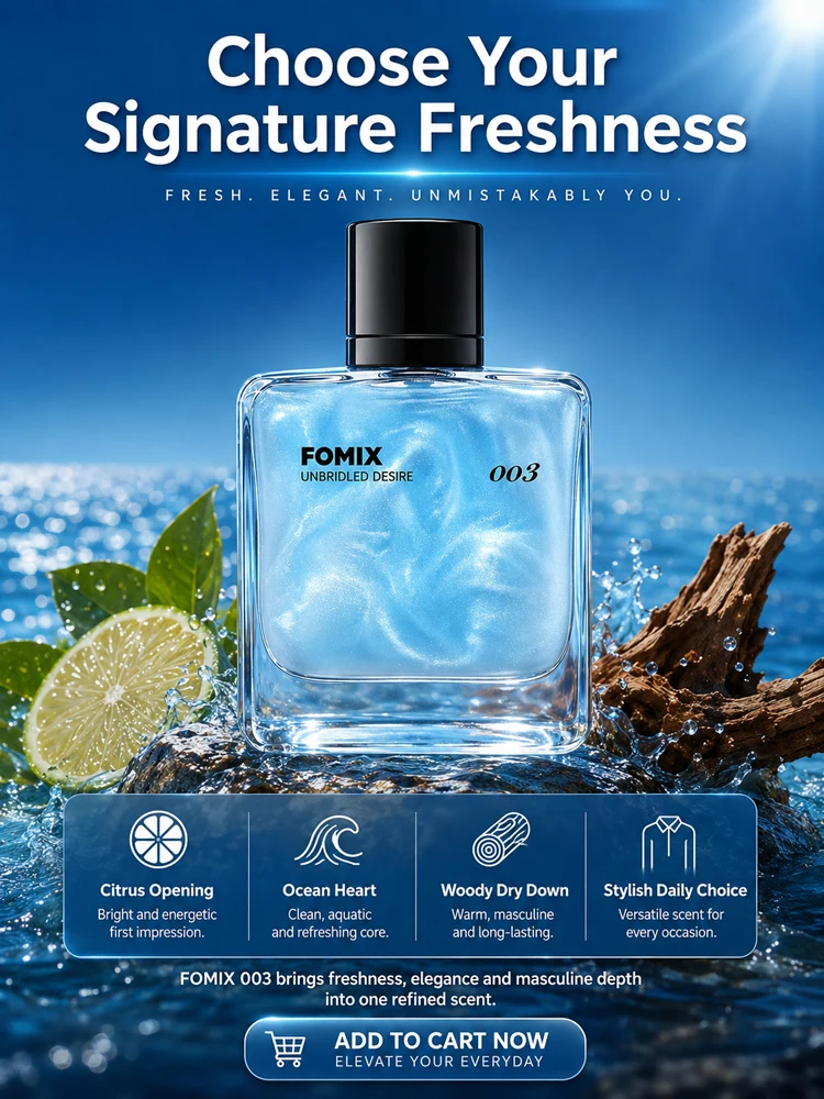FOMIX 003 Blue Men’s Perfume Marine Citrus Cologne Long Lasting Fresh Ocean Aquatic Woody Scent Eau De Toilette Spray Grapefruit Lemon Cedar Ambergris Notes Daily Office Date Travel Party Portable Men’s Fragrance Gift for Him