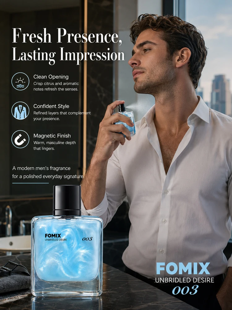 FOMIX 003 Blue Men’s Perfume Marine Citrus Cologne Long Lasting Fresh Ocean Aquatic Woody Scent Eau De Toilette Spray Grapefruit Lemon Cedar Ambergris Notes Daily Office Date Travel Party Portable Men’s Fragrance Gift for Him