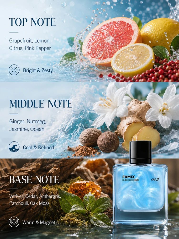 FOMIX 003 Blue Men’s Perfume Marine Citrus Cologne Long Lasting Fresh Ocean Aquatic Woody Scent Eau De Toilette Spray Grapefruit Lemon Cedar Ambergris Notes Daily Office Date Travel Party Portable Men’s Fragrance Gift for Him