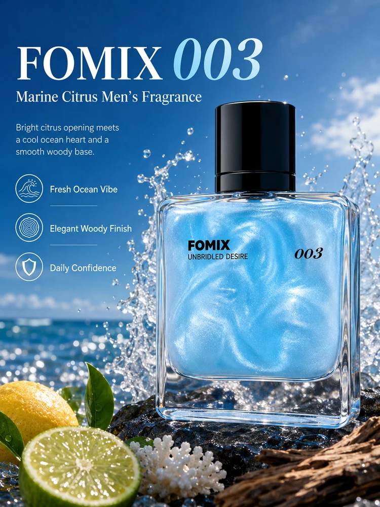 FOMIX 003 Blue Men’s Perfume Marine Citrus Cologne Long Lasting Fresh Ocean Aquatic Woody Scent Eau De Toilette Spray Grapefruit Lemon Cedar Ambergris Notes Daily Office Date Travel Party Portable Men’s Fragrance Gift for Him