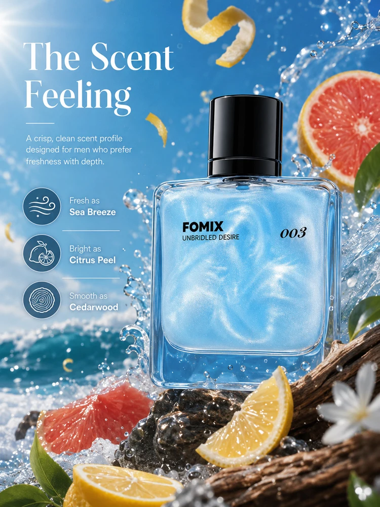 FOMIX 003 Blue Men’s Perfume Marine Citrus Cologne Long Lasting Fresh Ocean Aquatic Woody Scent Eau De Toilette Spray Grapefruit Lemon Cedar Ambergris Notes Daily Office Date Travel Party Portable Men’s Fragrance Gift for Him