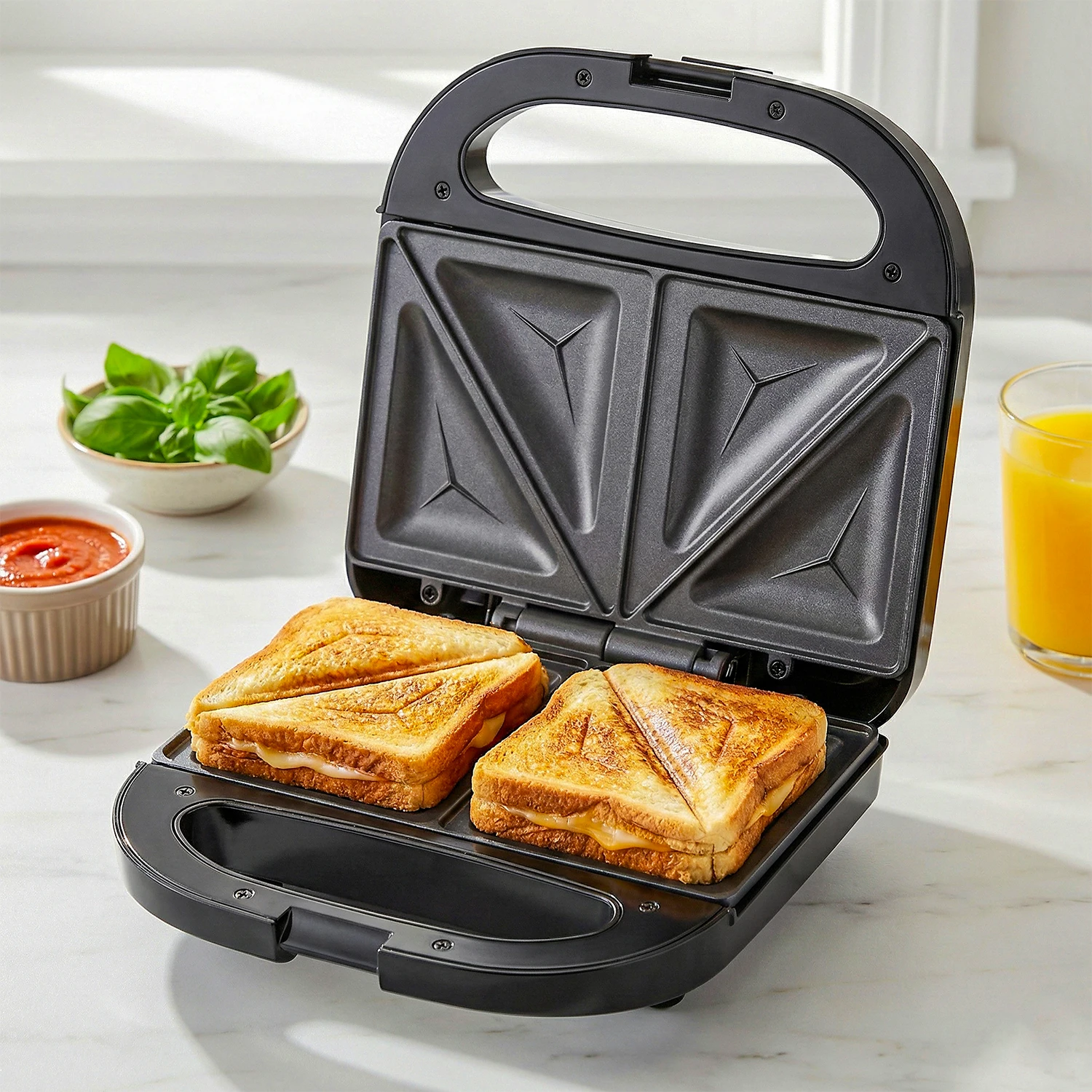 Stainless Steel 750W Sandwich & Panini Press, 2-Slice Non-Stick Grill Maker for Grilled Cheese, Tuna Melts and Omelets