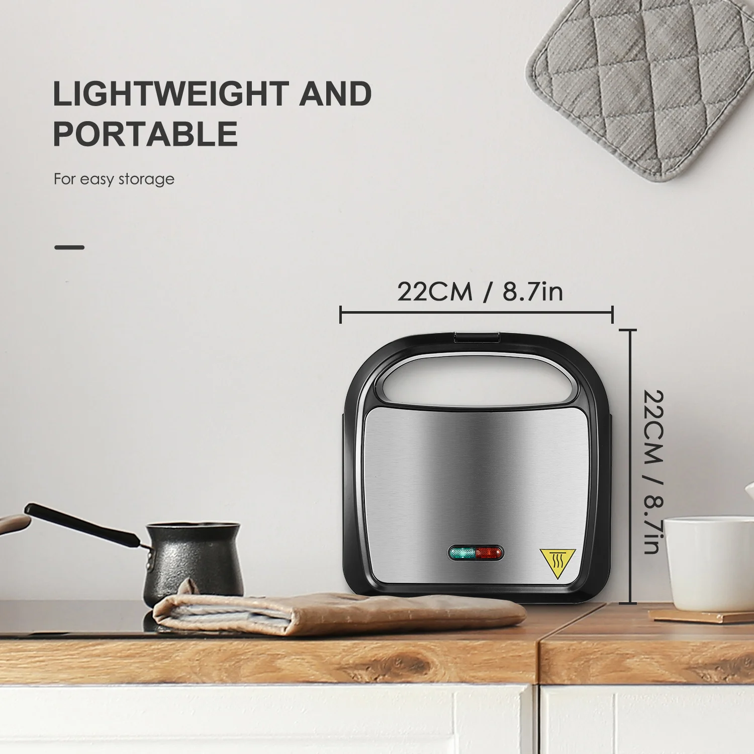 Stainless Steel 750W Sandwich & Panini Press, 2-Slice Non-Stick Grill Maker for Grilled Cheese, Tuna Melts and Omelets