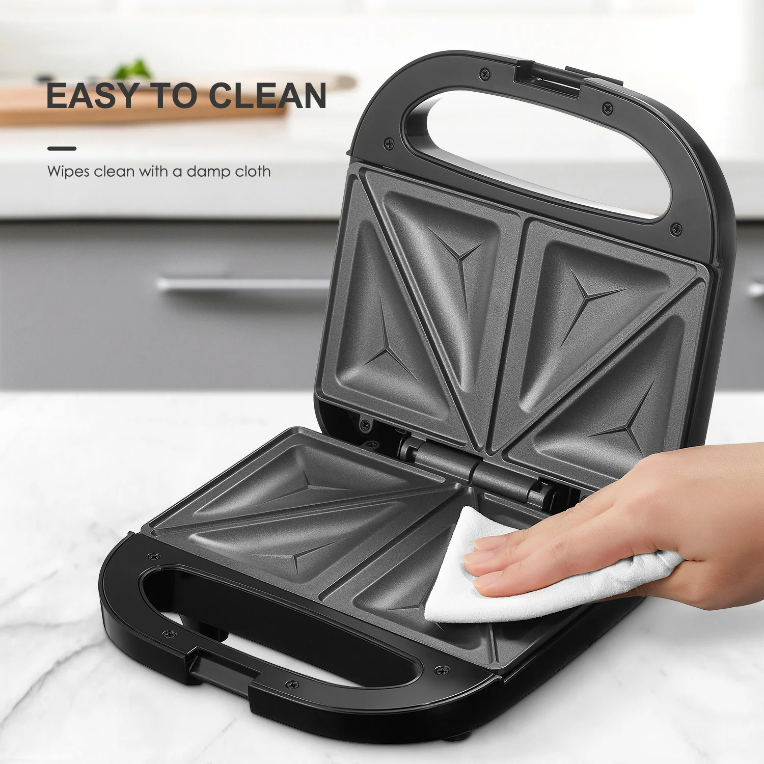 Stainless Steel 750W Sandwich & Panini Press, 2-Slice Non-Stick Grill Maker for Grilled Cheese, Tuna Melts and Omelets
