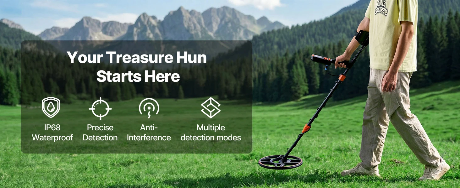 SucceBuy Waterproof Metal Detector 12" High Accuracy Gold Detector Adults Display Headphones 7 Modes Adjustable IP68 for Hunting