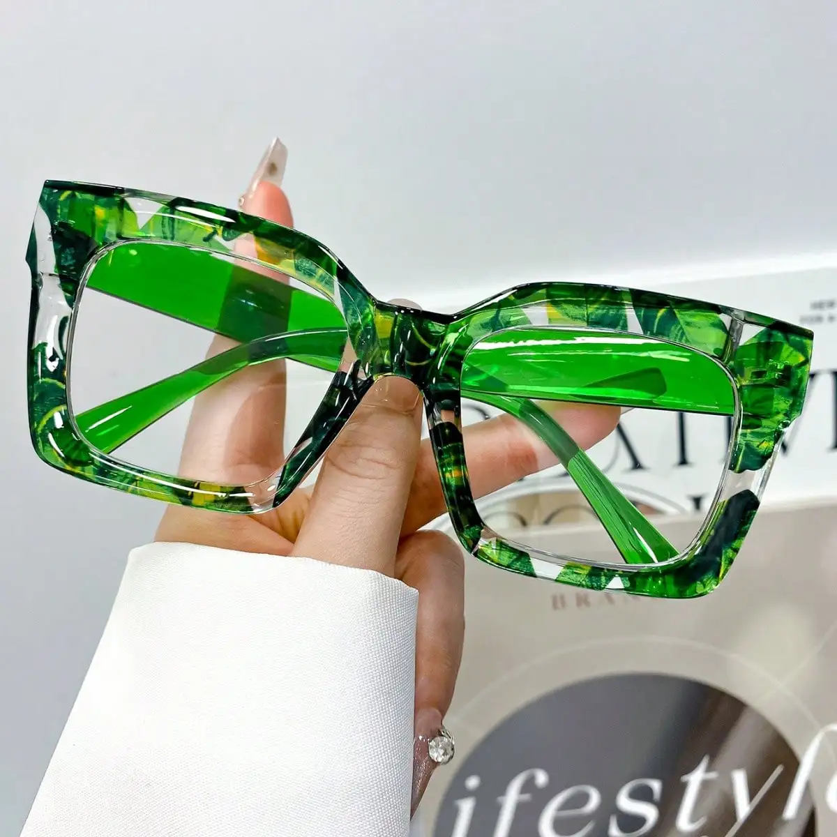 1 Pair of New Classic Bohemian Large-Frame Square Fashion Anti-Blue Glasses, Unisex, High-Quality Multi-Color Block Versatile Street Style Glasses for Women, Suitable for Daily Wear and as Decorative Glasses