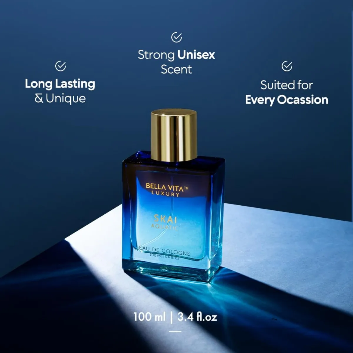 Bella Vita Skai Aquatic Eau de Cologne 100ml/3.38fl.oz | Citrus Marine Mint Lavender Cedarwood Fresh Aquatic Men Perfume