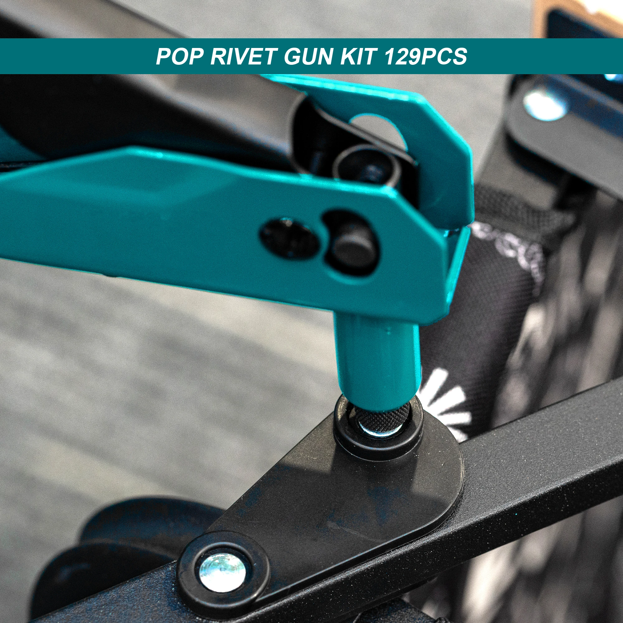 Rivet Gun Kit, Pop Rivet Gun, Heavy Duty Rivet Tool, Professional Hand Riveter, Manual Riveting Tool with 120 Blind Rivets, 4 HSS Drill Bits, 4 Tool-free Interchangeable Heads