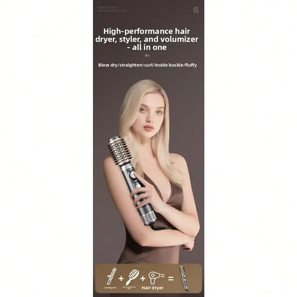 Multifunctional Hot Air Comb Curling Iron, Three-In-One Hair Changing Hairdressing Comb, Electric Hair Dryer Comb, Curling And Straightening Dual-Purpose