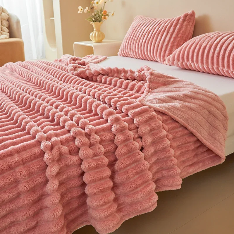 1PC Ribbed Fleece Blanket Twin/Full/Queen/King Soft Warm Textured Plush Throw for Bed Sofa Home Decor