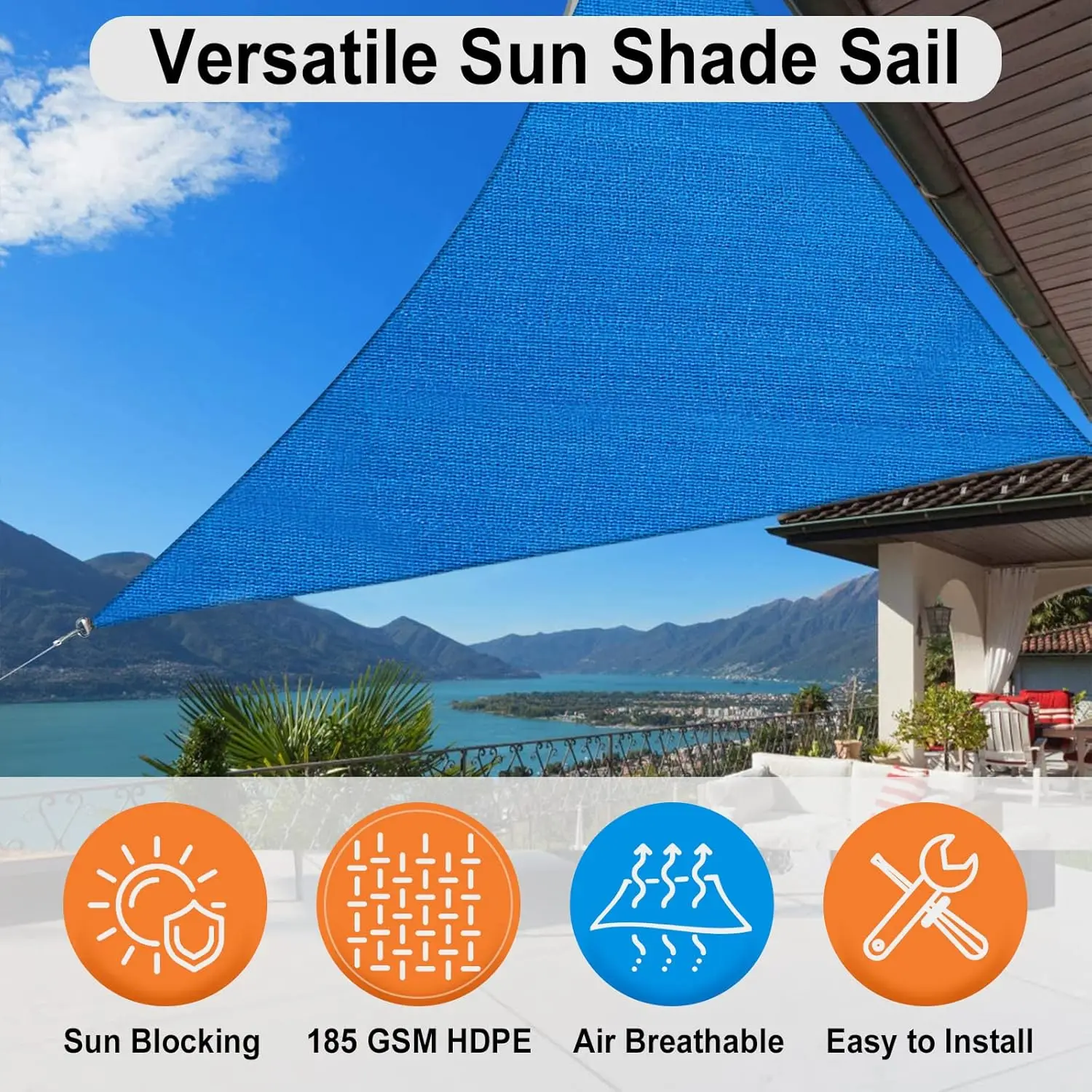 Triangle Sun Shade Sail - 10' X 10' X 10', Breathable Sunshades for Outdoor Patio, Garden, Deck, Yard, Tear & Fade, UV Block Awnings for Patio Shade with Ropes Resist Wear (Blue)