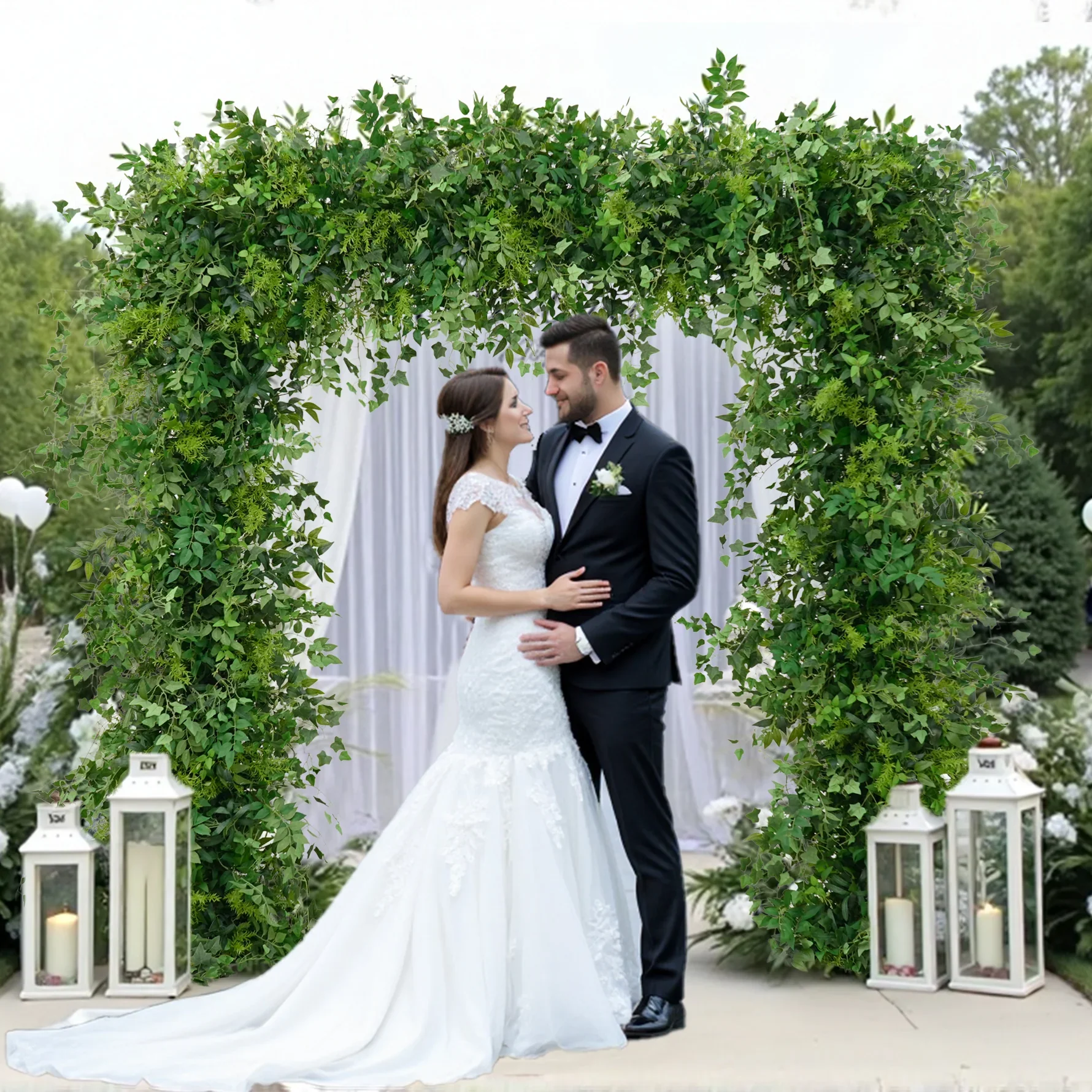 Mori Greenery Plants Leaves Flower Row Wedding Backdrop Decor Arch Floral Arrangement Window Display Banquet Event Props A8872