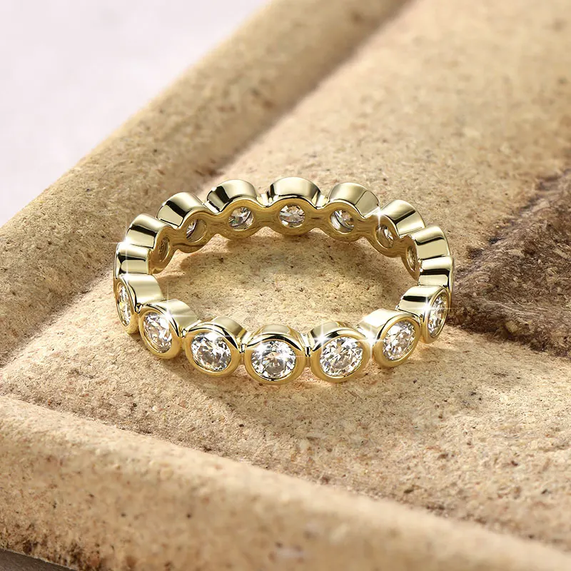 OXTAO 3.0mm D VVS1 Certified Moissanite Eternal Ring for Women 14K Gold Filled Stackable Jewelry Ring Wedding Anniversary Gift