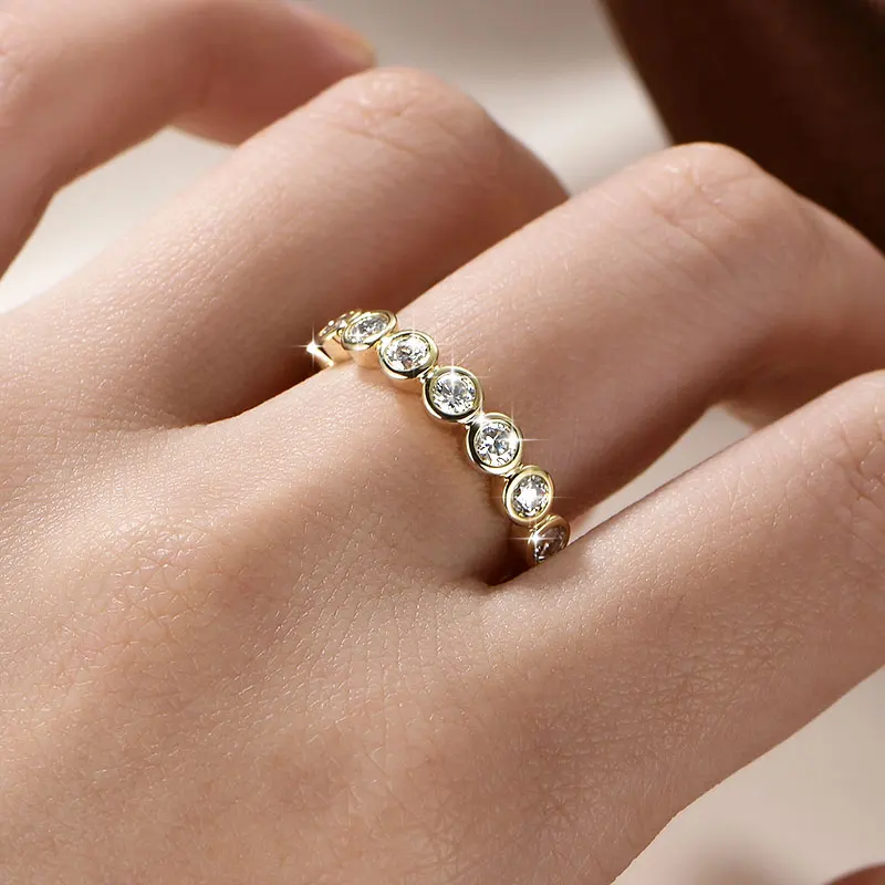 OXTAO 3.0mm D VVS1 Certified Moissanite Eternal Ring for Women 14K Gold Filled Stackable Jewelry Ring Wedding Anniversary Gift