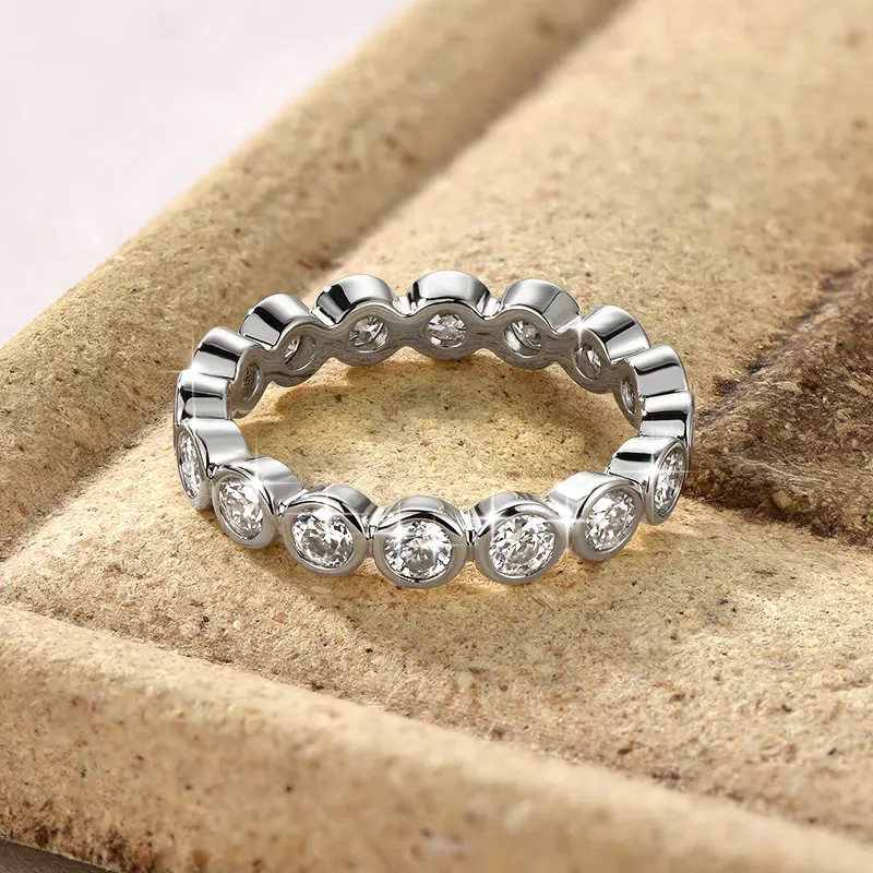 OXTAO 3.0mm D VVS1 Certified Moissanite Eternal Ring for Women 14K Gold Filled Stackable Jewelry Ring Wedding Anniversary Gift