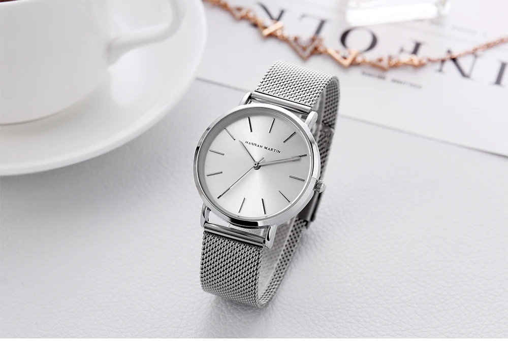 HANNAH MARTIN Leisure Top Brand Hot Selling Original Quartz Watch Women Simple Elegant Steel 36mm Japanese Movement Clock Banquet Matching & Work Watches Ladies Quartz Movement Original Ladies WatchLocal Watch Women Mesh with Clock