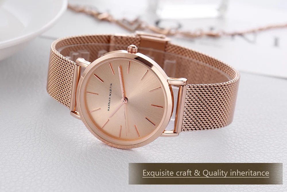 HANNAH MARTIN Leisure Top Brand Hot Selling Original Quartz Watch Women Simple Elegant Steel 36mm Japanese Movement Clock Banquet Matching & Work Watches Ladies Quartz Movement Original Ladies WatchLocal Watch Women Mesh with Clock