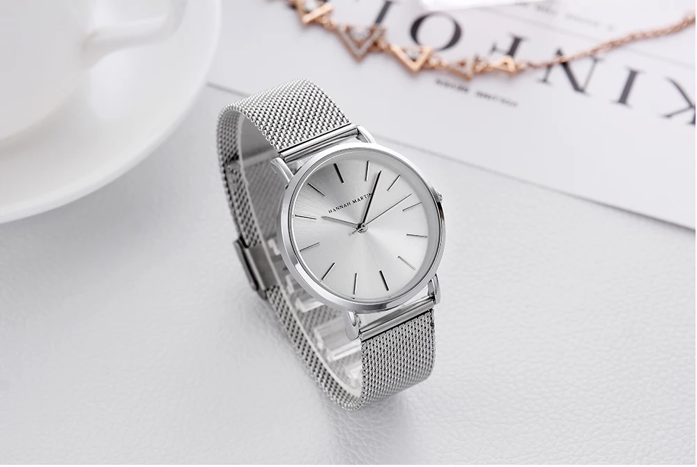 HANNAH MARTIN Leisure Top Brand Hot Selling Original Quartz Watch Women Simple Elegant Steel 36mm Japanese Movement Clock Banquet Matching & Work Watches Ladies Quartz Movement Original Ladies WatchLocal Watch Women Mesh with Clock