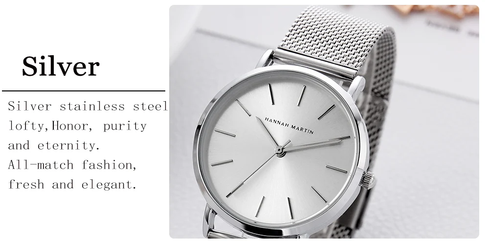 HANNAH MARTIN Leisure Top Brand Hot Selling Original Quartz Watch Women Simple Elegant Steel 36mm Japanese Movement Clock Banquet Matching & Work Watches Ladies Quartz Movement Original Ladies WatchLocal Watch Women Mesh with Clock
