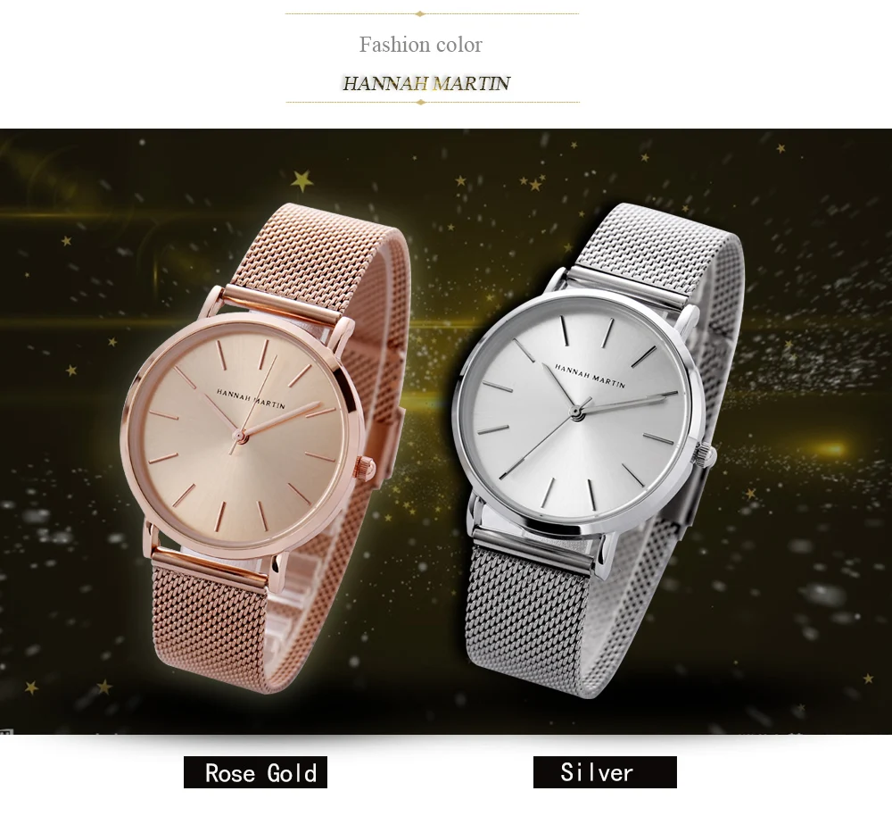 HANNAH MARTIN Leisure Top Brand Hot Selling Original Quartz Watch Women Simple Elegant Steel 36mm Japanese Movement Clock Banquet Matching & Work Watches Ladies Quartz Movement Original Ladies WatchLocal Watch Women Mesh with Clock