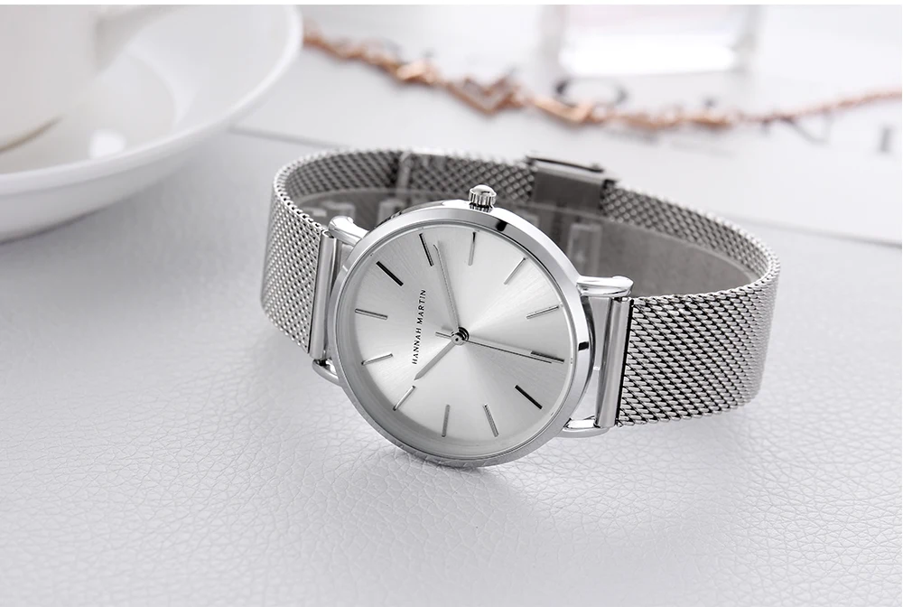 HANNAH MARTIN Leisure Top Brand Hot Selling Original Quartz Watch Women Simple Elegant Steel 36mm Japanese Movement Clock Banquet Matching & Work Watches Ladies Quartz Movement Original Ladies WatchLocal Watch Women Mesh with Clock