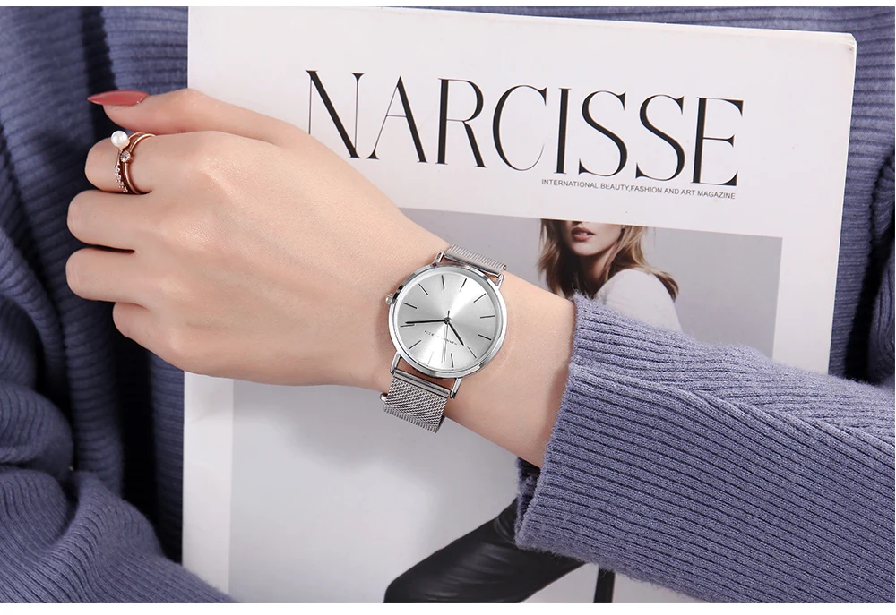 HANNAH MARTIN Leisure Top Brand Hot Selling Original Quartz Watch Women Simple Elegant Steel 36mm Japanese Movement Clock Banquet Matching & Work Watches Ladies Quartz Movement Original Ladies WatchLocal Watch Women Mesh with Clock