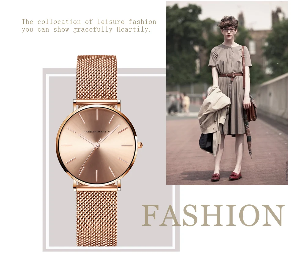 HANNAH MARTIN Leisure Top Brand Hot Selling Original Quartz Watch Women Simple Elegant Steel 36mm Japanese Movement Clock Banquet Matching & Work Watches Ladies Quartz Movement Original Ladies WatchLocal Watch Women Mesh with Clock