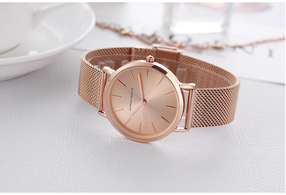 HANNAH MARTIN Leisure Top Brand Hot Selling Original Quartz Watch Women Simple Elegant Steel 36mm Japanese Movement Clock Banquet Matching & Work Watches Ladies Quartz Movement Original Ladies WatchLocal Watch Women Mesh with Clock