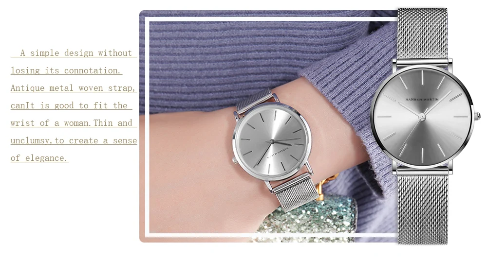 HANNAH MARTIN Leisure Top Brand Hot Selling Original Quartz Watch Women Simple Elegant Steel 36mm Japanese Movement Clock Banquet Matching & Work Watches Ladies Quartz Movement Original Ladies WatchLocal Watch Women Mesh with Clock