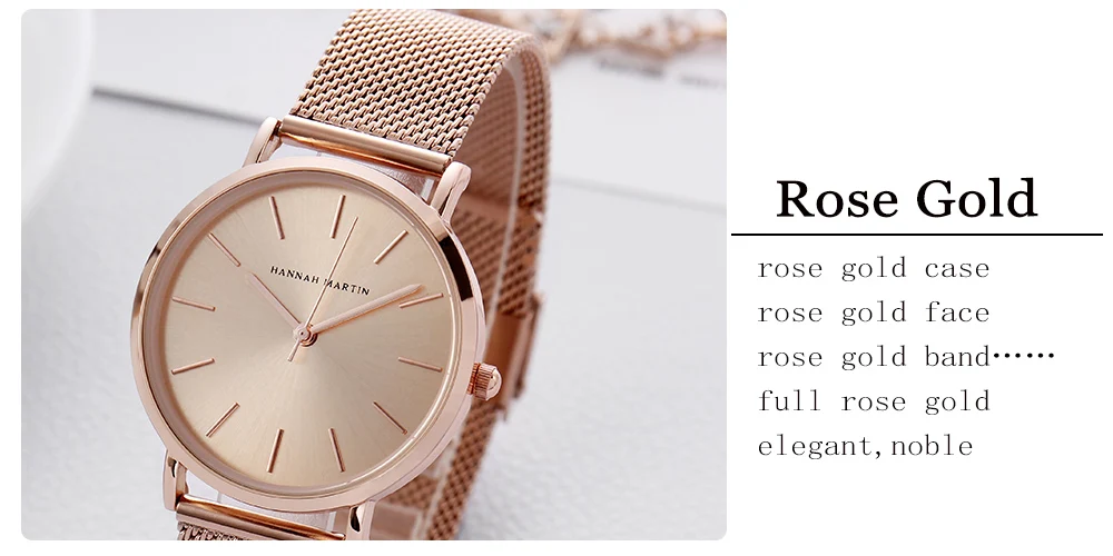 HANNAH MARTIN Leisure Top Brand Hot Selling Original Quartz Watch Women Simple Elegant Steel 36mm Japanese Movement Clock Banquet Matching & Work Watches Ladies Quartz Movement Original Ladies WatchLocal Watch Women Mesh with Clock