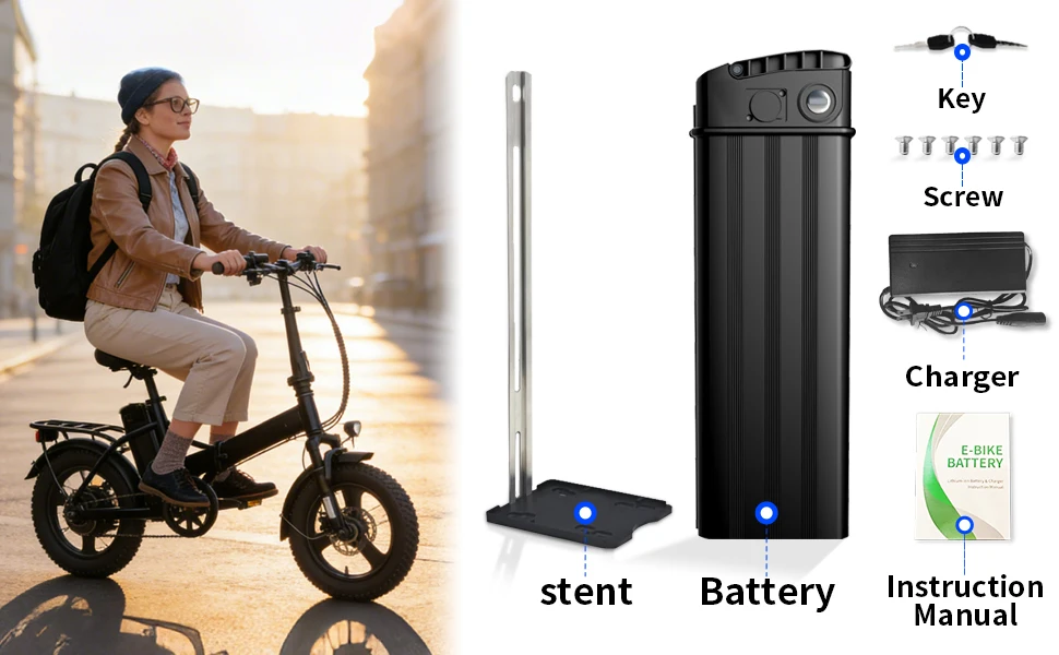 RQTBPOW 48V E-bike Battery, 12Ah/15Ah/20Ah/25Ah E-bike Battery with 3A Charge/Safe Lock/Indicator Light for 0-1200W Electric Bike/Folding Bike/Mountain Bike