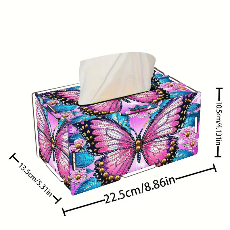 1 Piece Diamond Painting Set, Tissue Box, Butterfly Pattern, Wooden Material, Suitable for Living Room, Bedroom Desktop Placement
