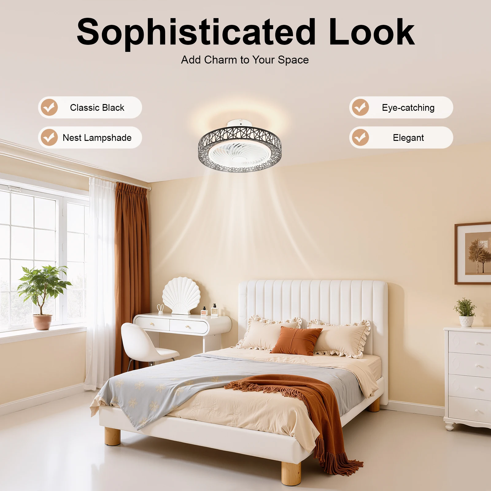 18.5 Inch Contemporary Ceiling Air Circulator with Integrated Illumination, Minimalist Dual-Use Lighted Fan Fixture, Wireless Remote Operated Ceiling Ventilation Lamp
