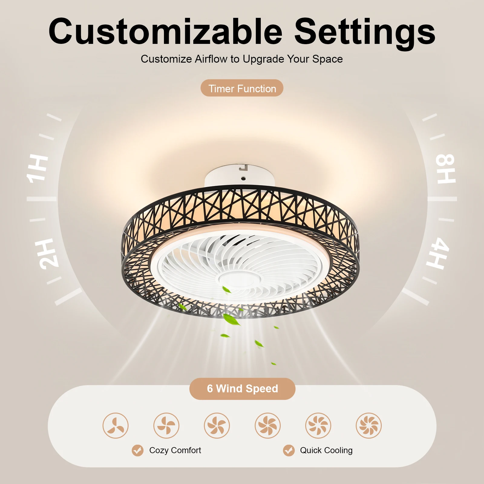 18.5 Inch Contemporary Ceiling Air Circulator with Integrated Illumination, Minimalist Dual-Use Lighted Fan Fixture, Wireless Remote Operated Ceiling Ventilation Lamp