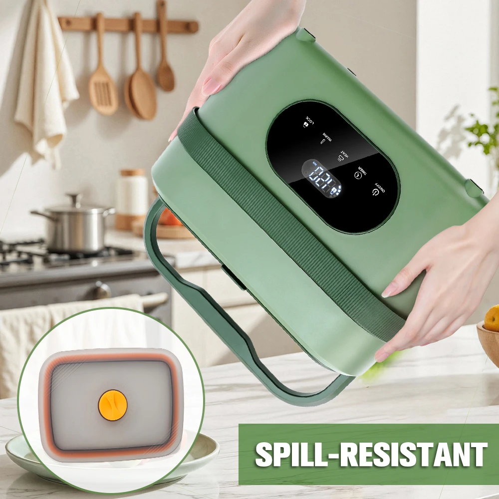 1.5L Cordless Electric Heated Lunch Box 18000mAh Rechargeable Battery 60W Food Warmer with Timer 304 Stainless Steel Container Portable Thermal Lunch Box For Work Travel Office