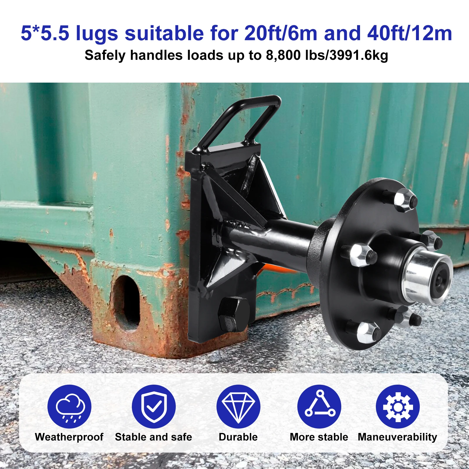 2 Pack Shipping Container Wheels Kit 5 X 5.5 Lug 8800LB Bolt On Wheels Fit for Shipping Container Hub and Spindle Kit