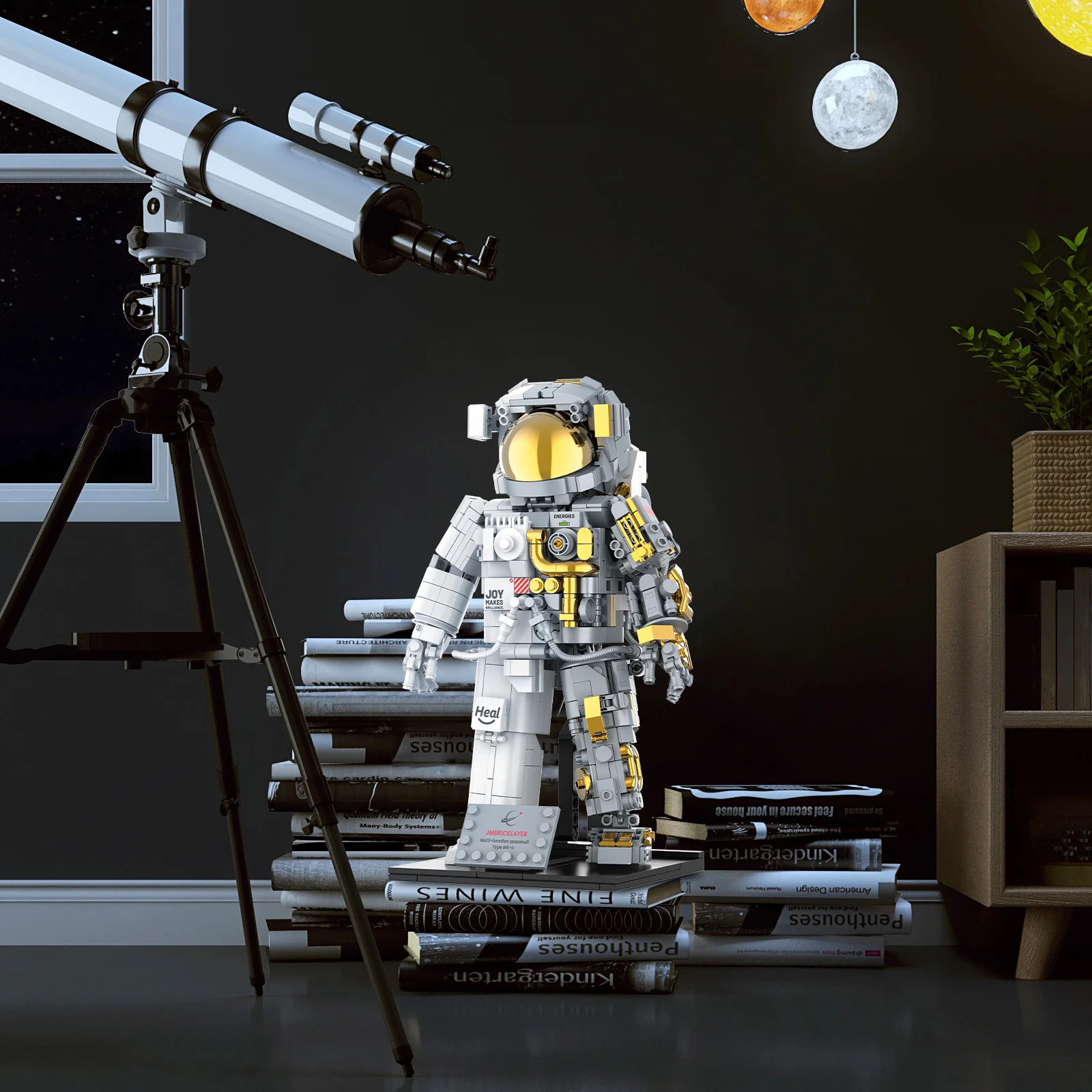 JMBricklayer 1008PCS Space Astronaut Building Blocks Set Spaceman Figure Model Kit with Display Stand Gold Visor Articulated Joints STEM Science Toy Space Exploration Home Office Decor Gift for Adults Teens Birthday
