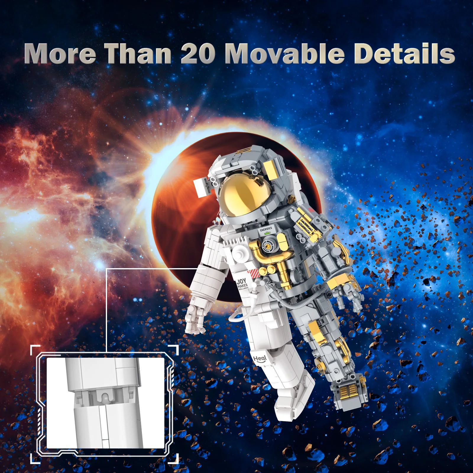 JMBricklayer 1008PCS Space Astronaut Building Blocks Set Spaceman Figure Model Kit with Display Stand Gold Visor Articulated Joints STEM Science Toy Space Exploration Home Office Decor Gift for Adults Teens Birthday