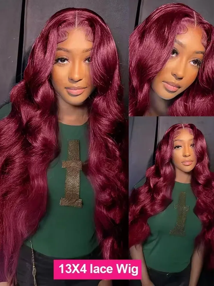 34 Inch 99J Burgundy Body Wave 13x4 HD Transparent Lace Frontal Wig Human Hair Pre Plucked Baby Hair Cuticle Aligned Colored Wig For Black Women