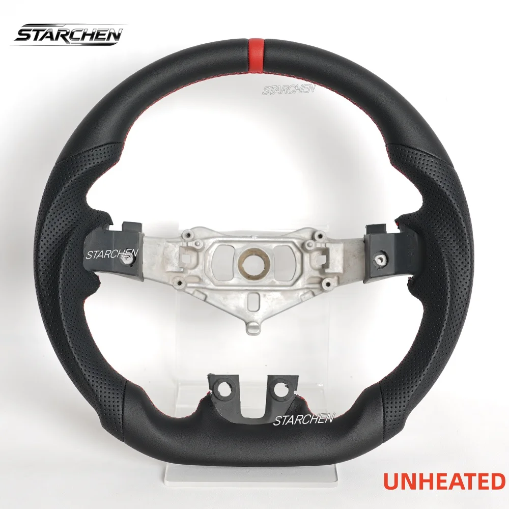 Full Leather Sport Steering Wheel for Dodge Charger Challenger Durango 2011-2014,Hand-Sewn Perforated Design with Red Top Stripe(Non-heated)