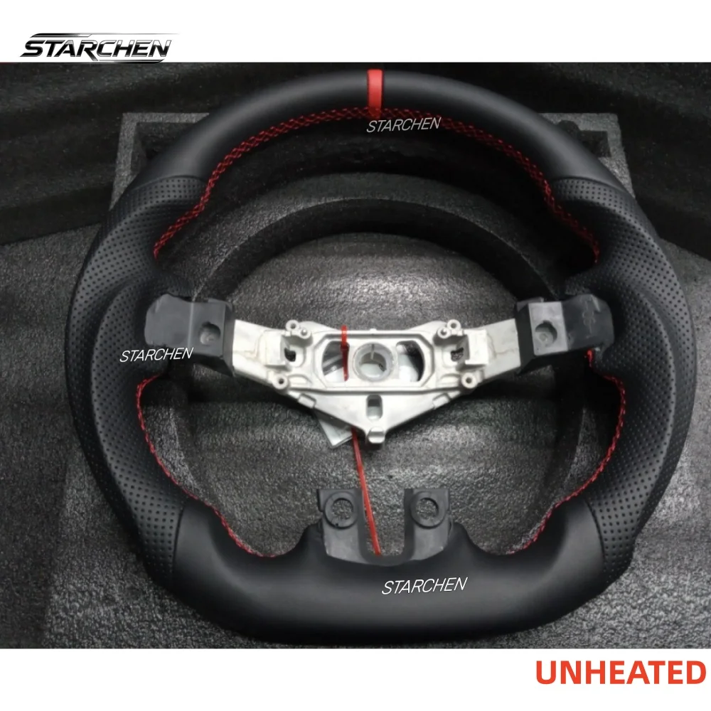 Full Leather Sport Steering Wheel for Dodge Charger Challenger Durango 2011-2014,Hand-Sewn Perforated Design with Red Top Stripe(Non-heated)