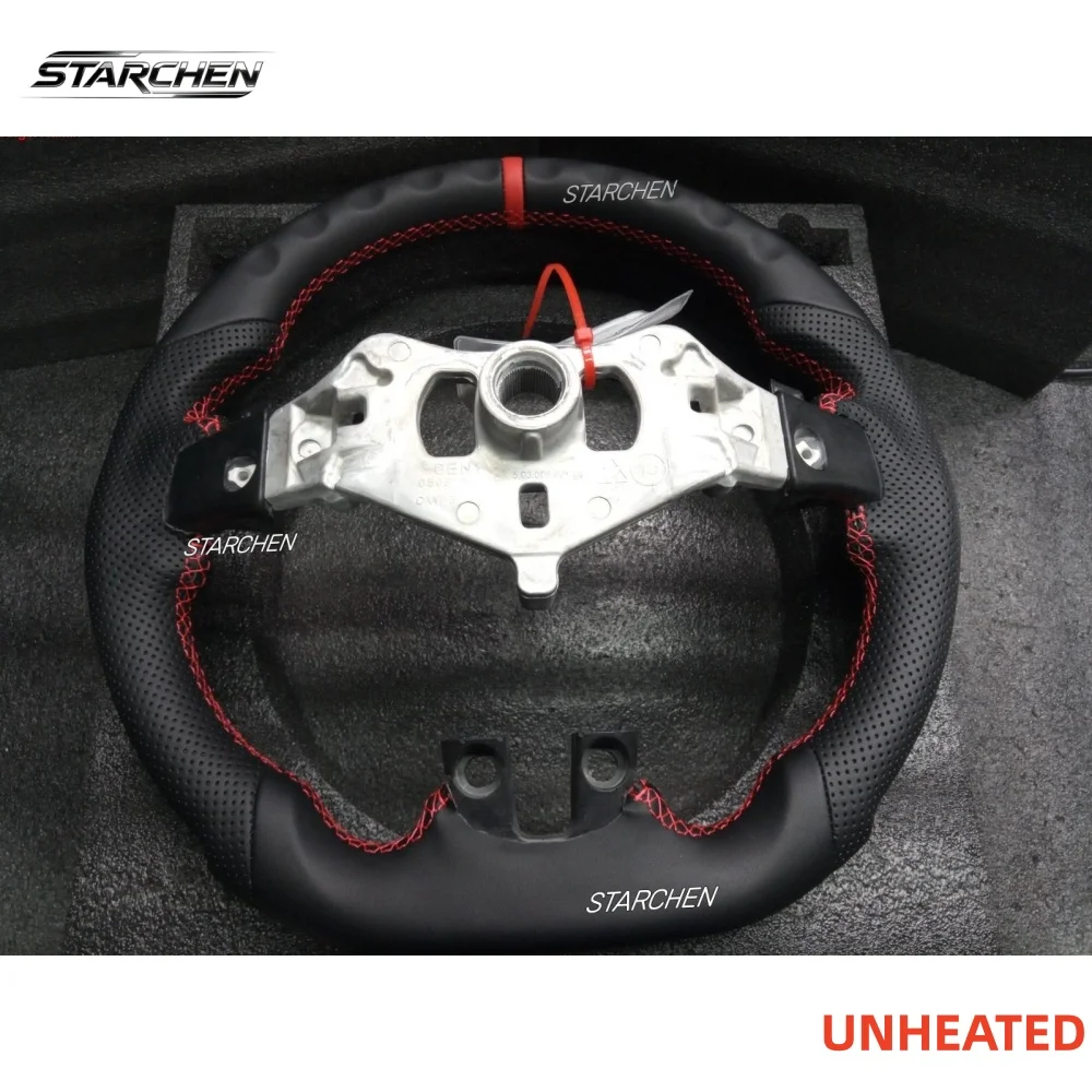 Full Leather Sport Steering Wheel for Dodge Charger Challenger Durango 2011-2014,Hand-Sewn Perforated Design with Red Top Stripe(Non-heated)