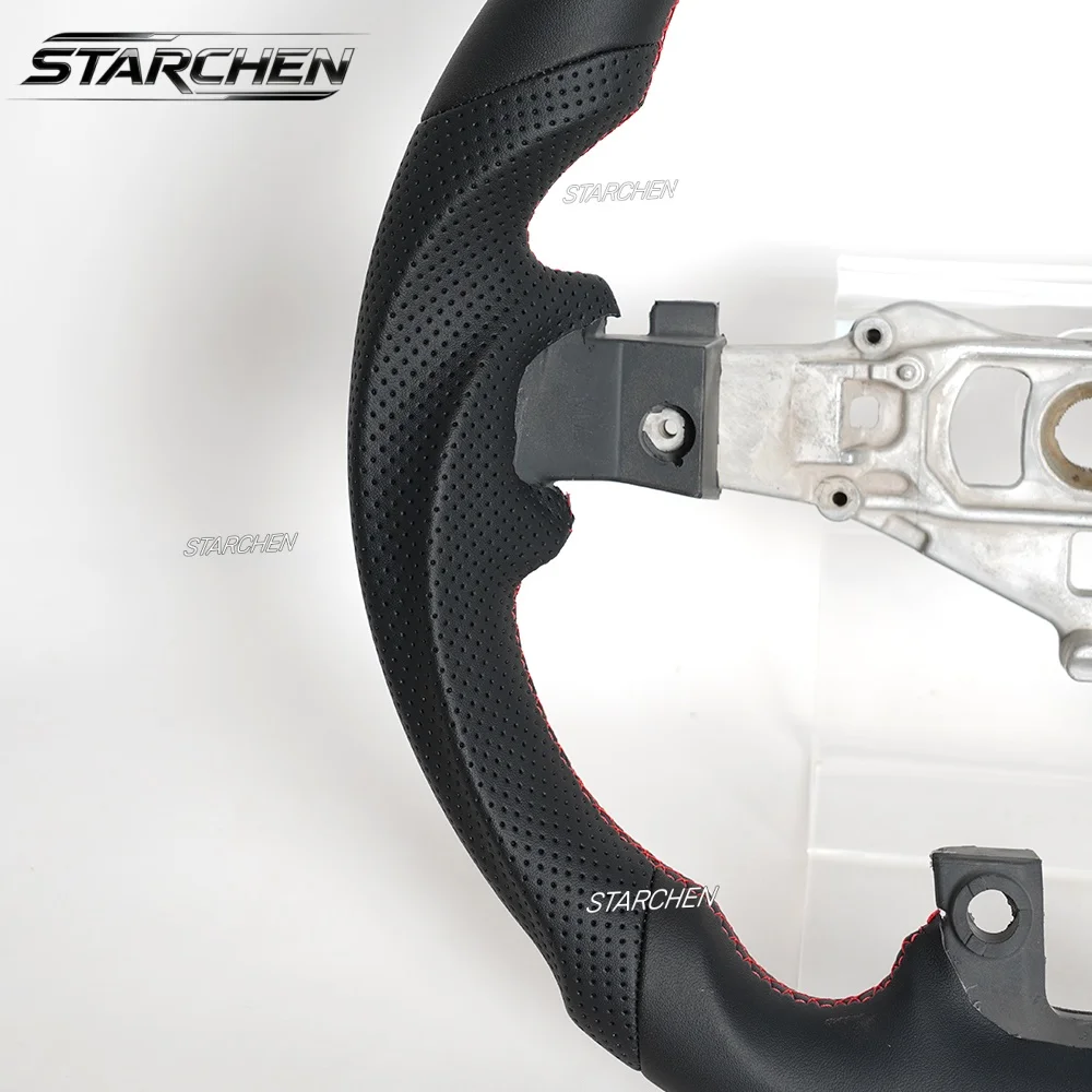 Full Leather Sport Steering Wheel for Dodge Charger Challenger Durango 2011-2014,Hand-Sewn Perforated Design with Red Top Stripe(Non-heated)
